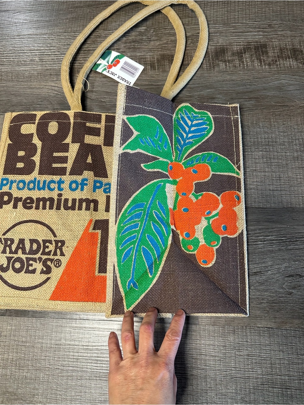 NWT Trader Joe's 1967 Coffee Beans Jute Tote Bag - Natural, Orange, Brown, Blue - Picture 6 of 7